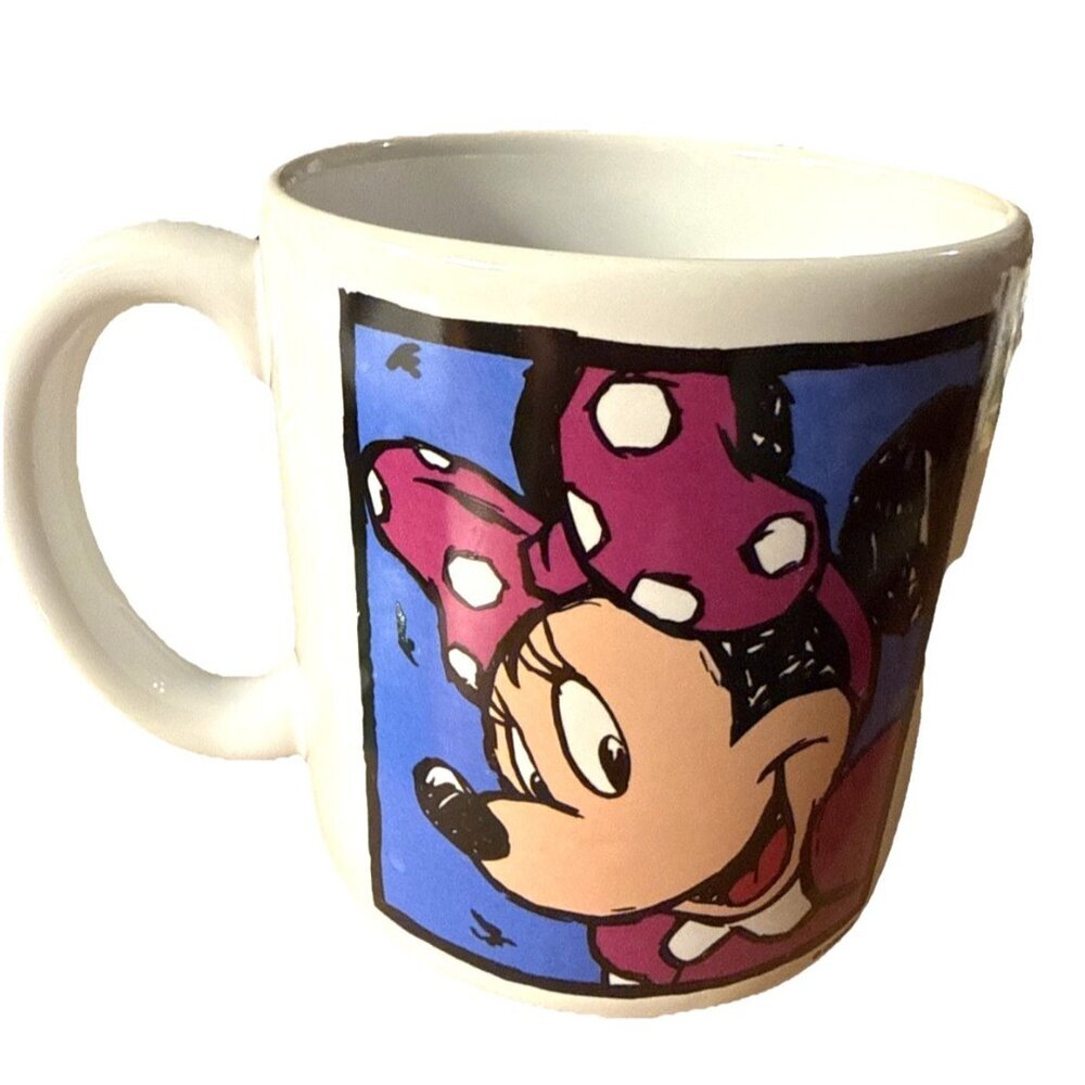 Disney Minnie Mouse Ceramic Coffee Mug Tea White Large Blue Pink Polka Dots Bow - Picture 1 of 9
